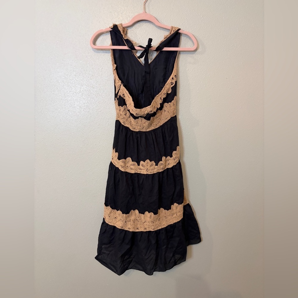 Vintage Y2K 90’s rare BCBG black brown lace halter mini dress cotton silk chic - Picture 3 of 11